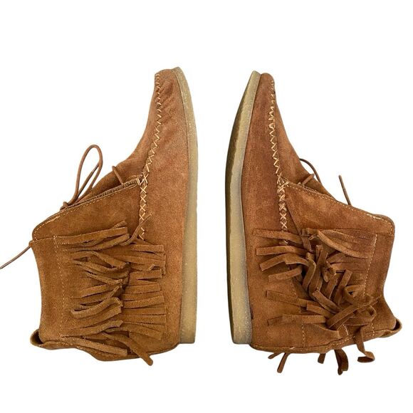 Zara Trafaluc Suede Booties 8 EU 38 Brown Fringed Moccasin Lace Up - Picture 2 of 9
